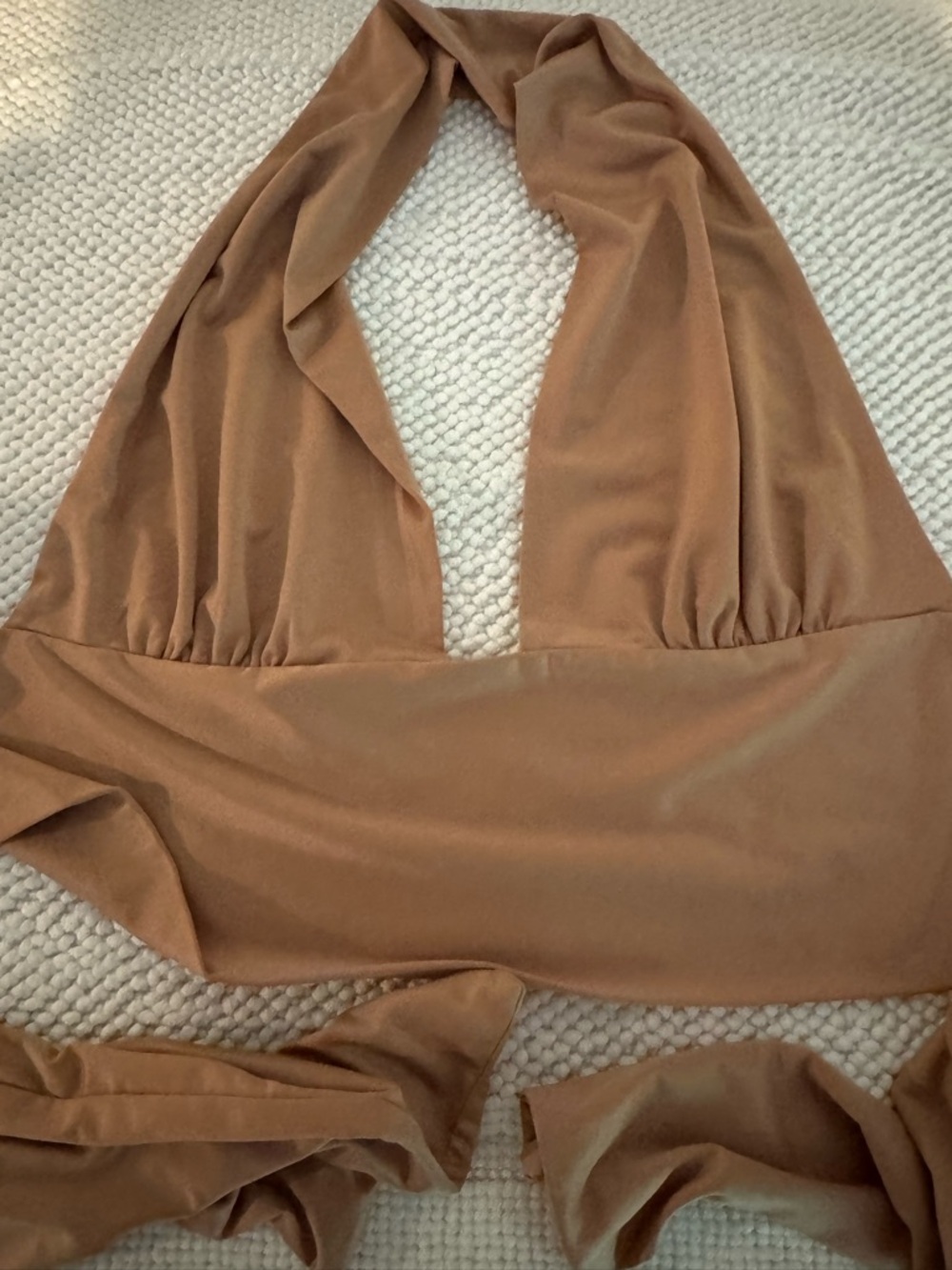 Princess Polly Brown Satin Look Halter Wrap Tie Crop Top Size 4 - Picture 3 of 6